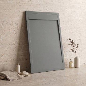 Receveur de douche PRESTIGE en résine gris clair avec sortie latérale