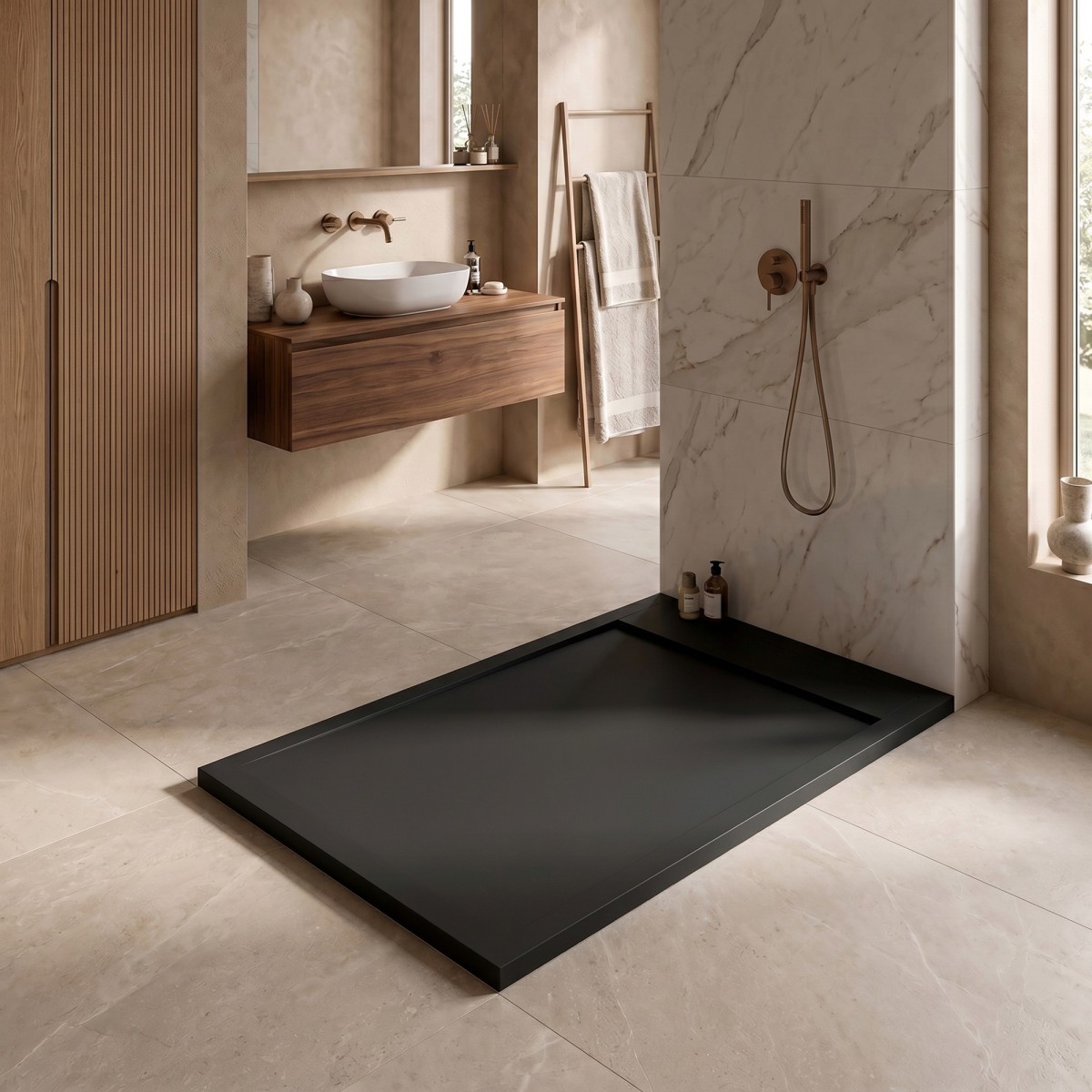 Receveur de douche en résine noire PRESTIGE sortie latérale
