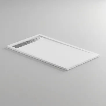 Receveur de douche en résine blanche avec trou latéral GRID