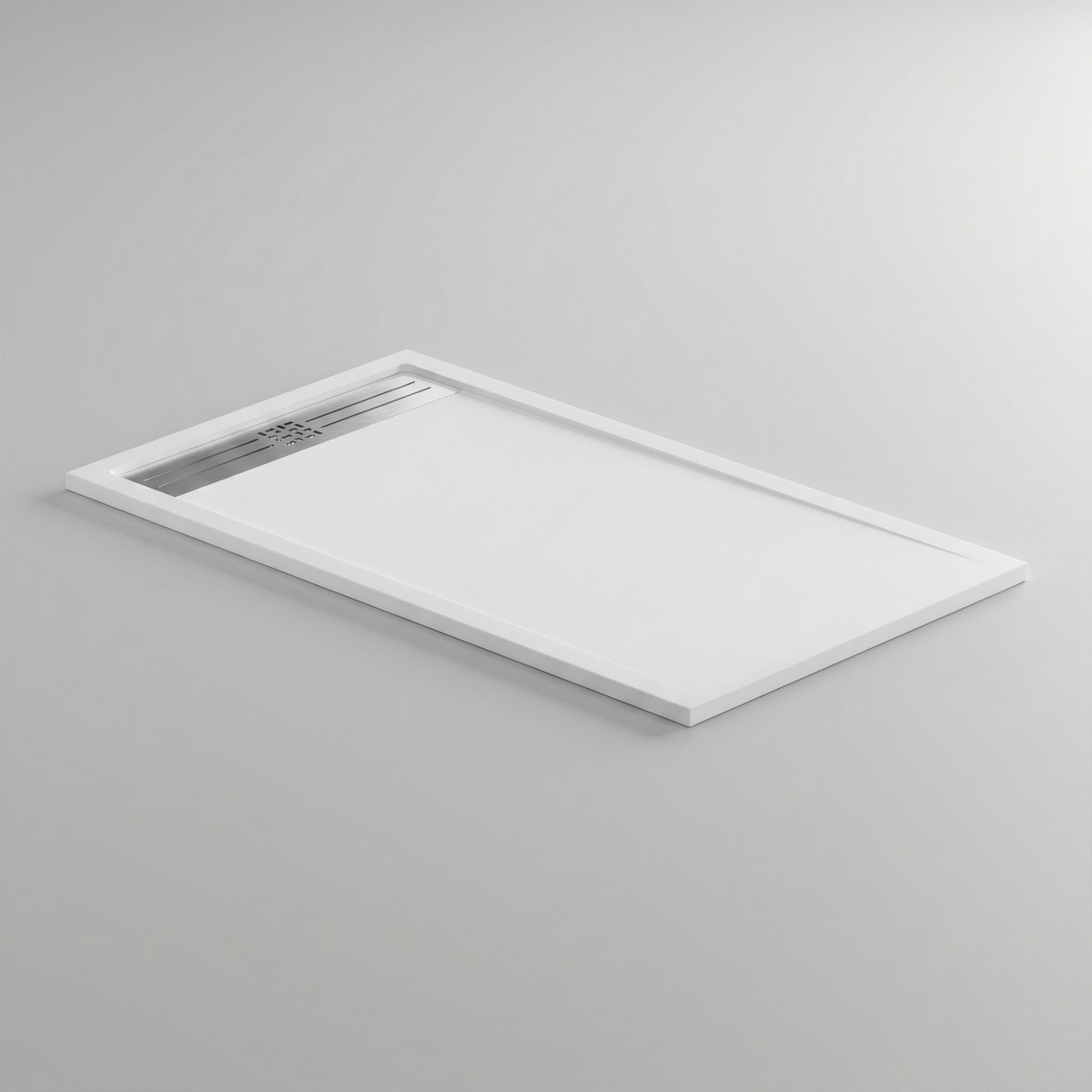 Receveur de douche en résine blanche avec trou latéral GRID