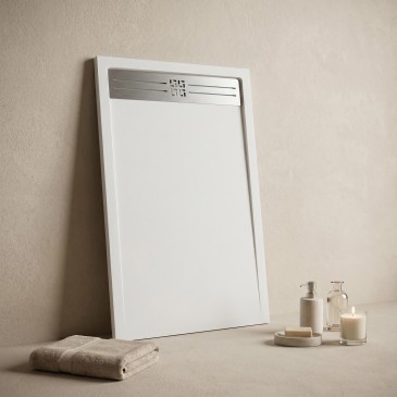 Receveur de douche en résine blanche avec trou latéral GRID