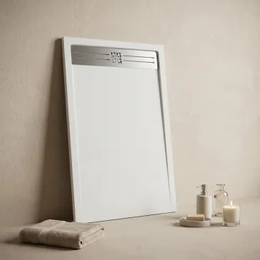 Receveur de douche en résine blanche avec trou latéral GRID