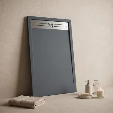 Receveur de douche en résine Dark Grey, trou latéral GRID