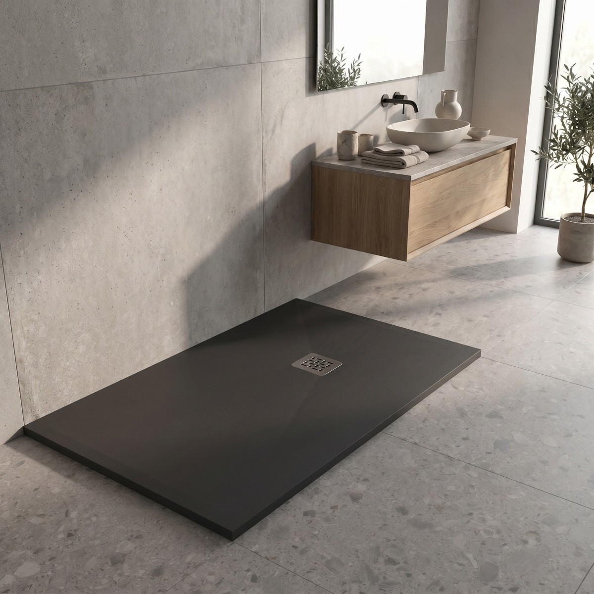 Duschwanne Star Plus aus schwarzem Kunstharz - Mondialshop