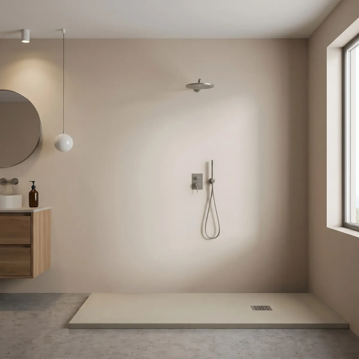 Receveur de douche en résine CREAM à trou latéral PLUS