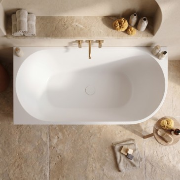 Eckbadewanne 160x75 cm, mattweißer Ablauf | Mondialshop