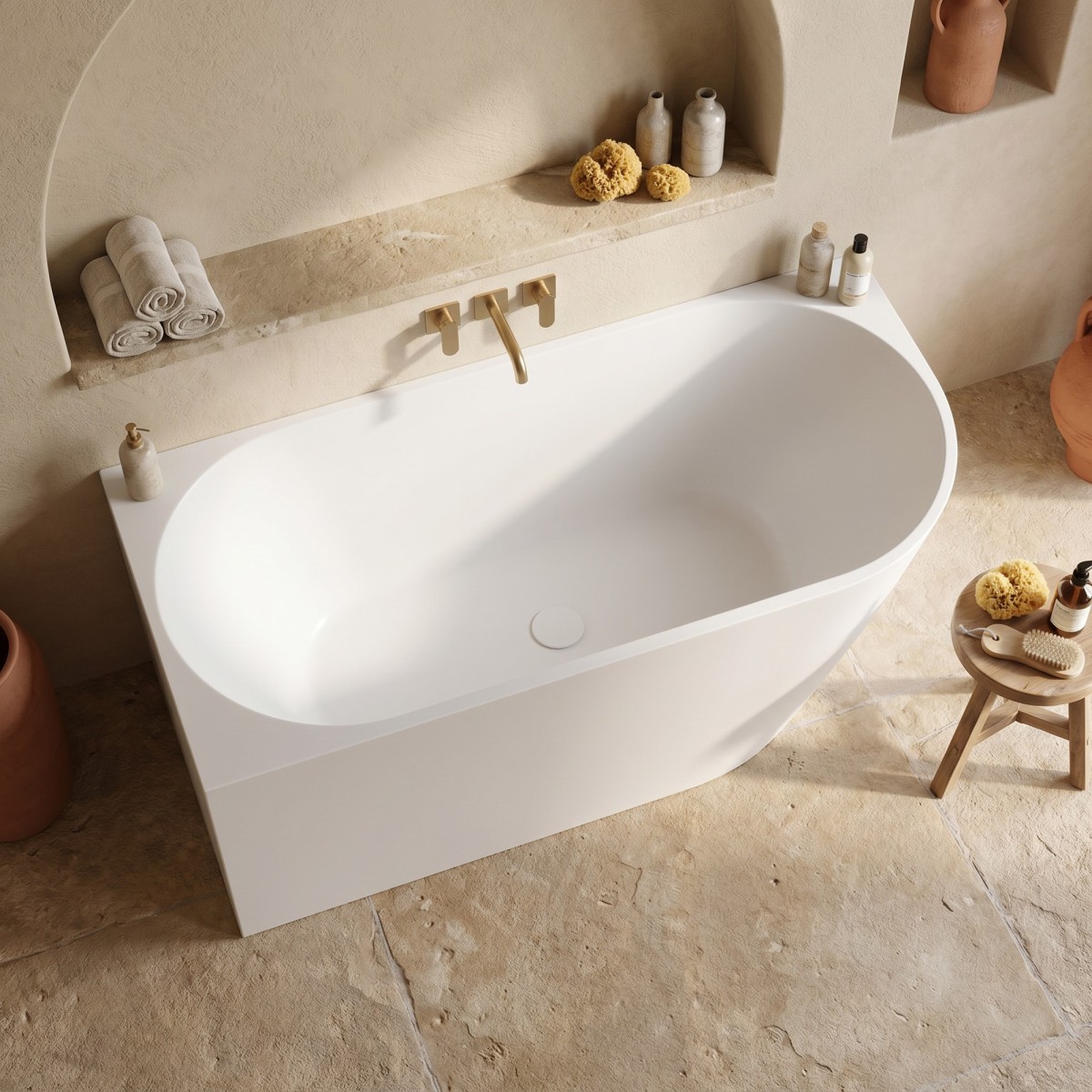 Eckbadewanne 160x75 cm, mattweißer Ablauf | Mondialshop