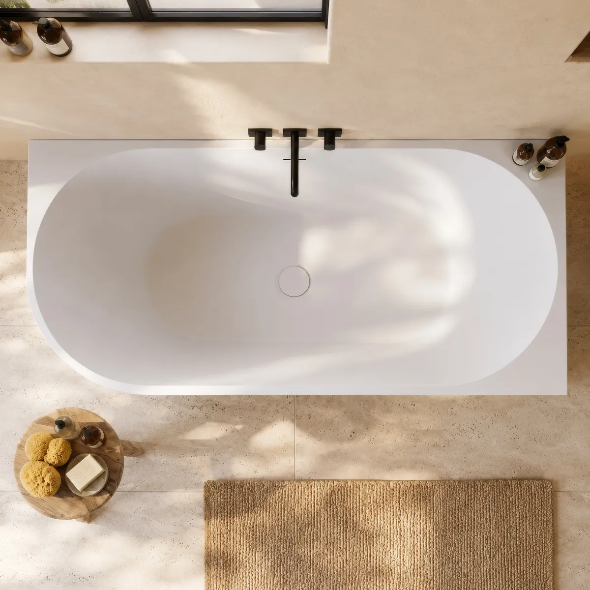 160x75 Eckbadewanne in Mattweiß mit Abfluss | Mondialshop