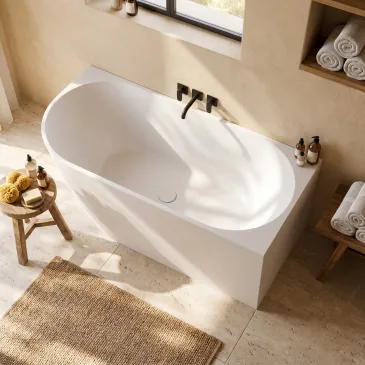 160x75 Eckbadewanne in Mattweiß mit Abfluss | Mondialshop