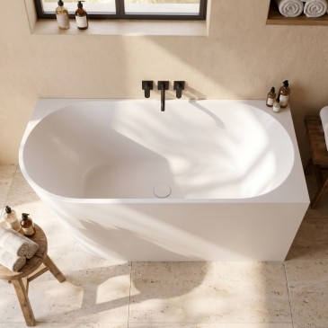 Baignoire d'angle blanche mate 160 x 75 cm avec bonde | Mondialshop