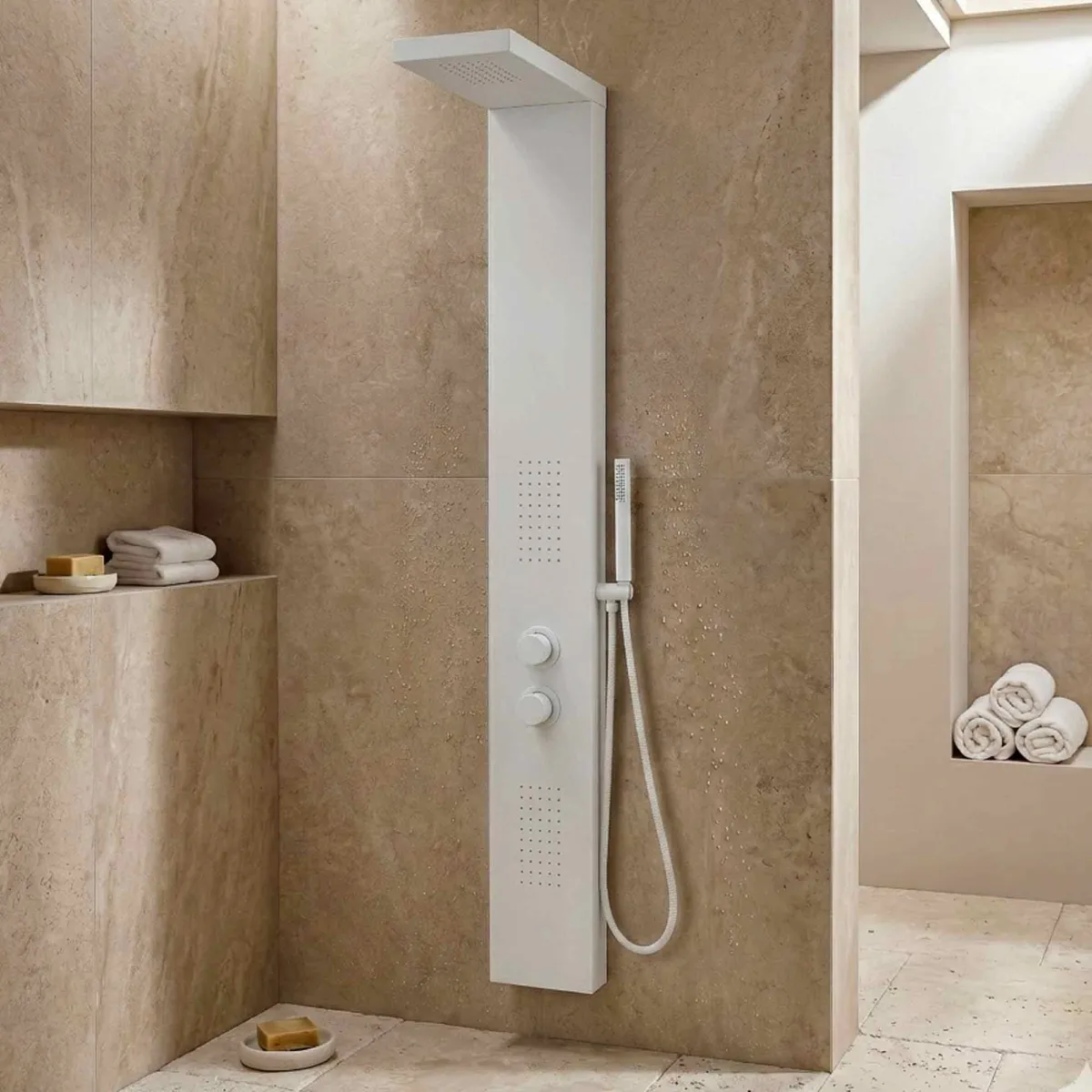Colonna idromassaggio in acciaio bianco opaco BELLAGIO