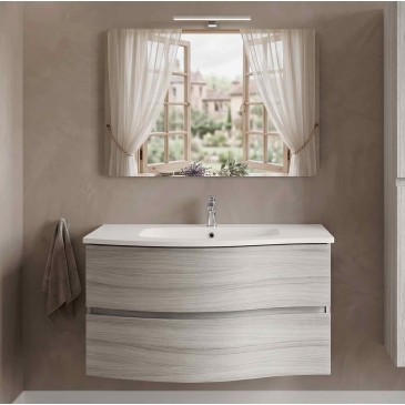 Mobile bagno sospeso bianco curvo 90cm OPEN