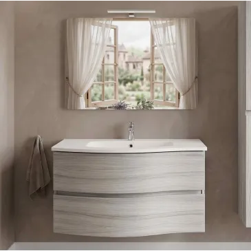 Mobile bagno sospeso bianco curvo 90cm OPEN