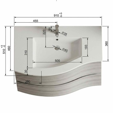 Mobile bagno sospeso bianco curvo 90cm OPEN