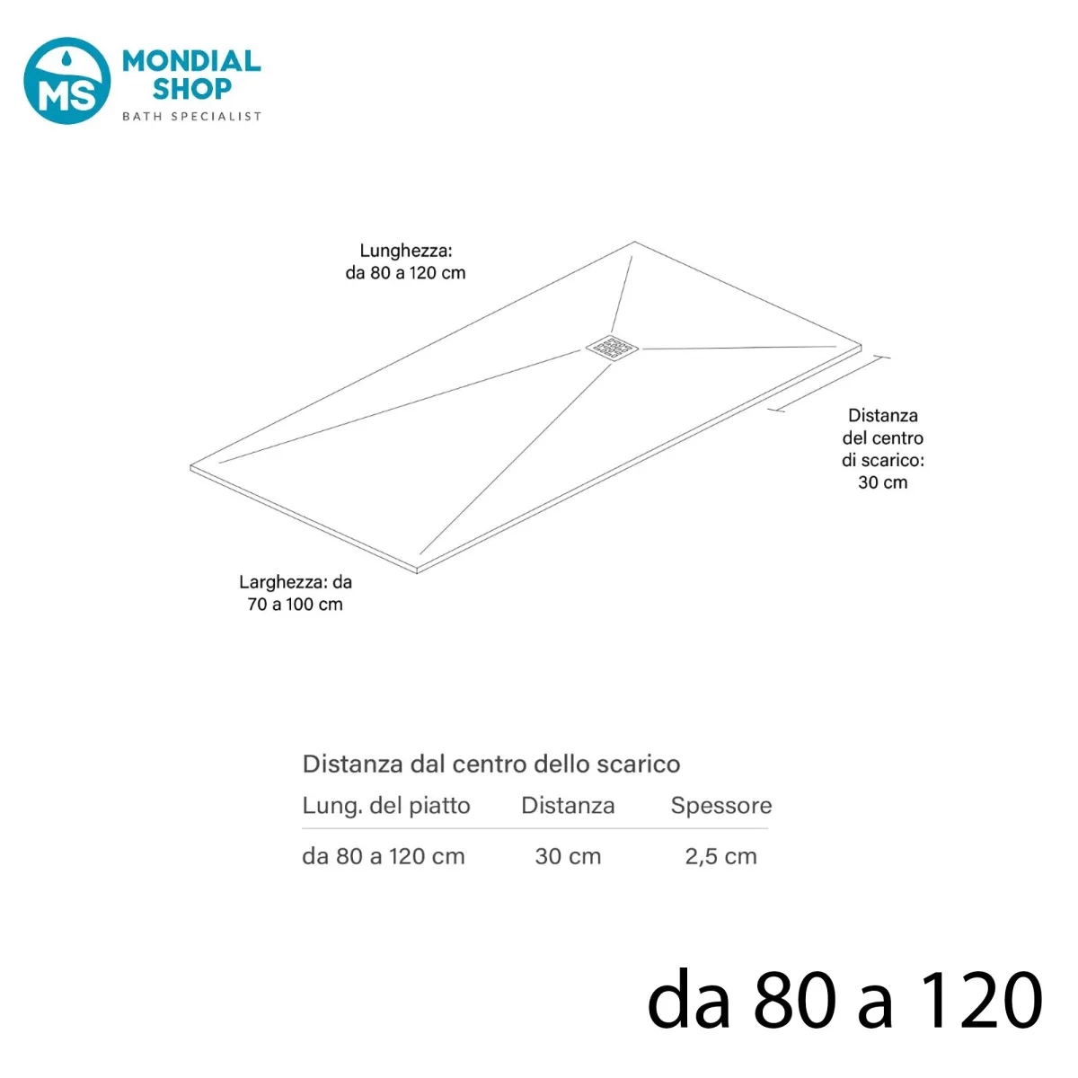 Piatto doccia in resina Grigio chiaro foro laterale PLUS