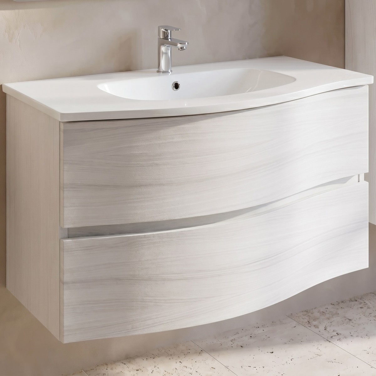 Mobile bagno sospeso bianco curvo 90cm OPEN