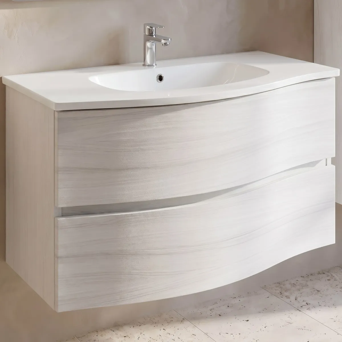 Mobile bagno sospeso bianco curvo 90cm OPEN