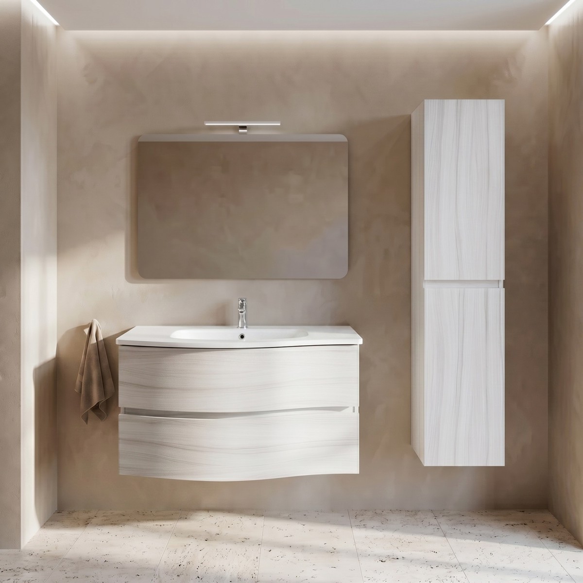 Mobile bagno sospeso bianco curvo 90cm OPEN