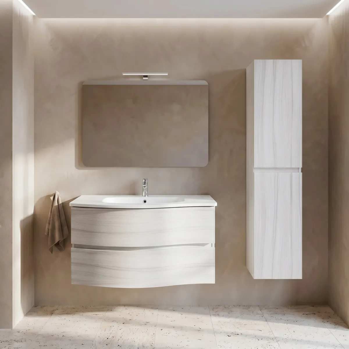 Mobile bagno sospeso bianco curvo 90cm OPEN