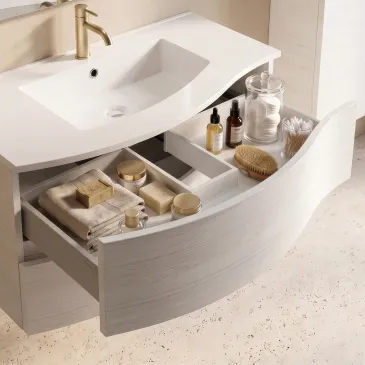 Mobile bagno sospeso bianco curvo 90cm OPEN
