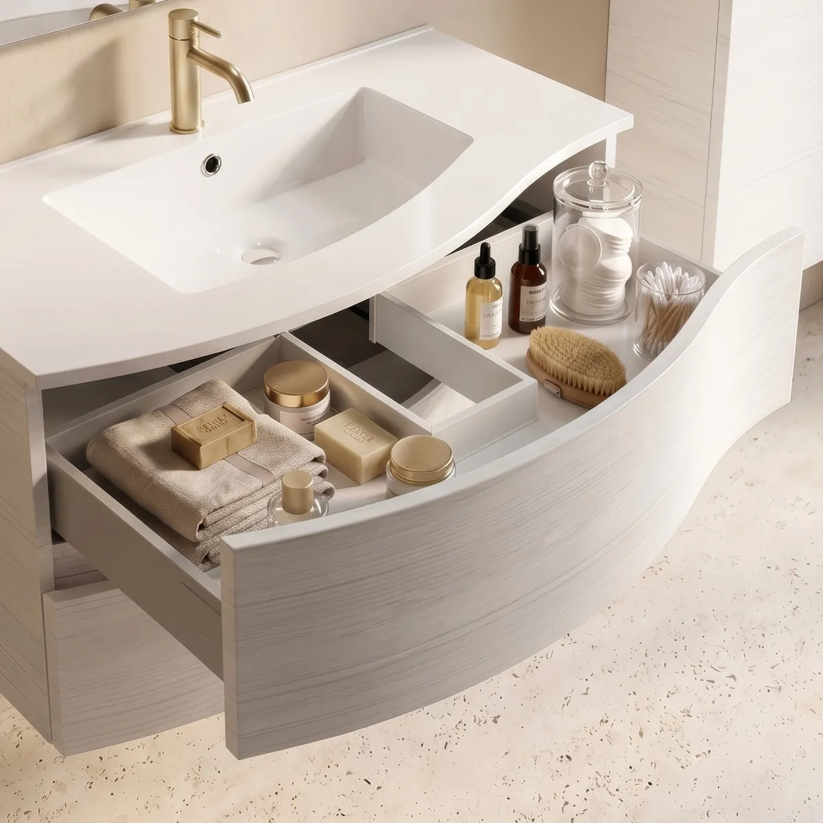 Mobile bagno sospeso bianco curvo 90cm OPEN
