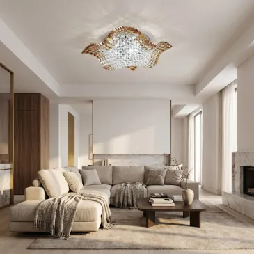 plafoniera da soffitto moderna a onda con cristalli K9 ambra, ideale per valorizzare soggiorni e camere da letto