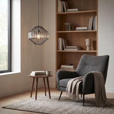 Lampadario a Sospensione Per interni Stile industrial a gabbia Metallo Nero E27