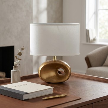 Lampe de chevet E14 dorée et blanche | Mondialshop