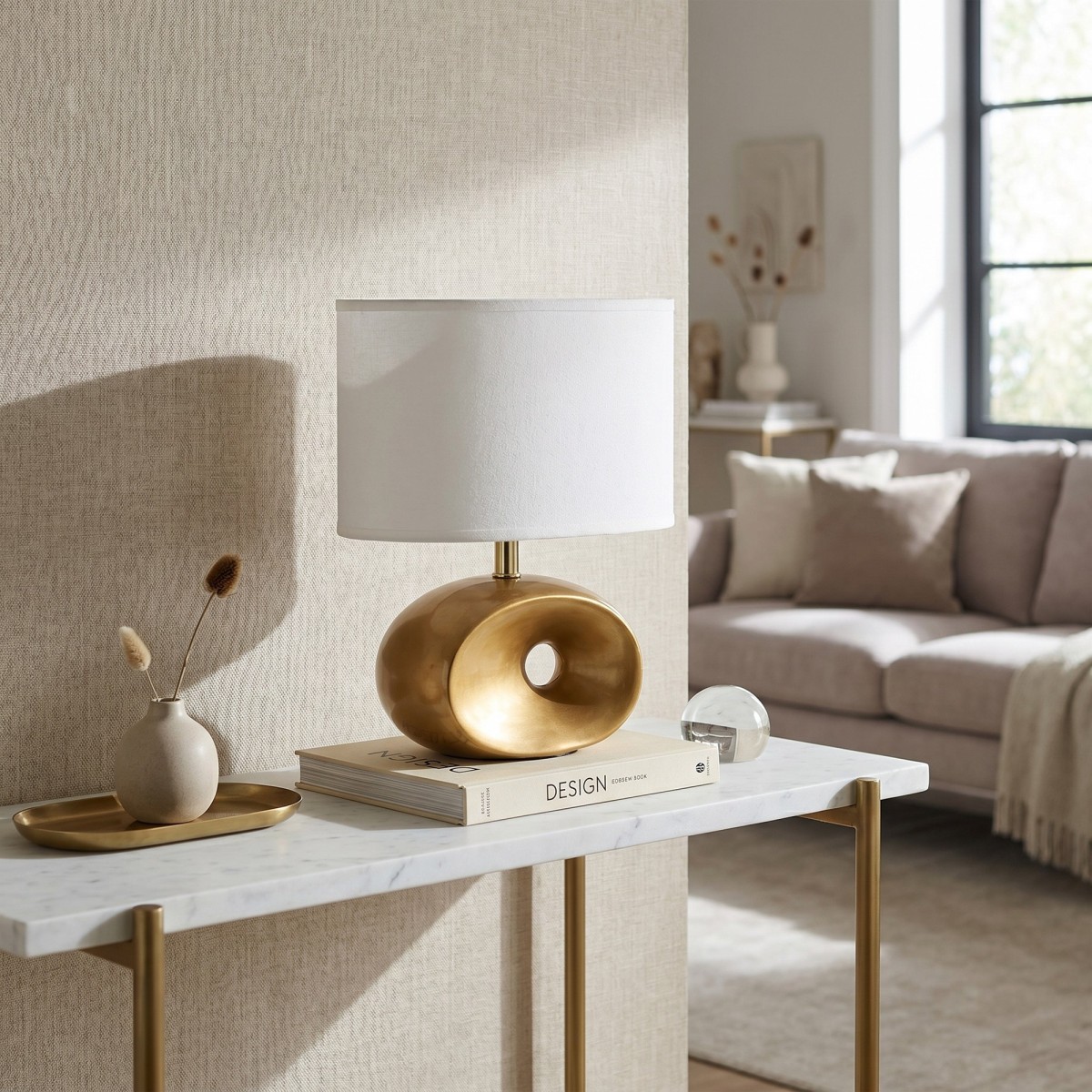 Lampe de chevet E14 dorée et blanche | Mondialshop