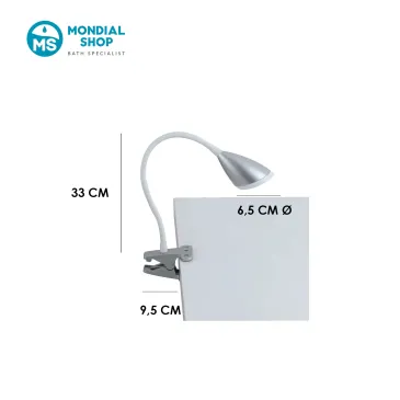 scheda tecnica lampada da tavolo con pratica pinza HEGEL argento