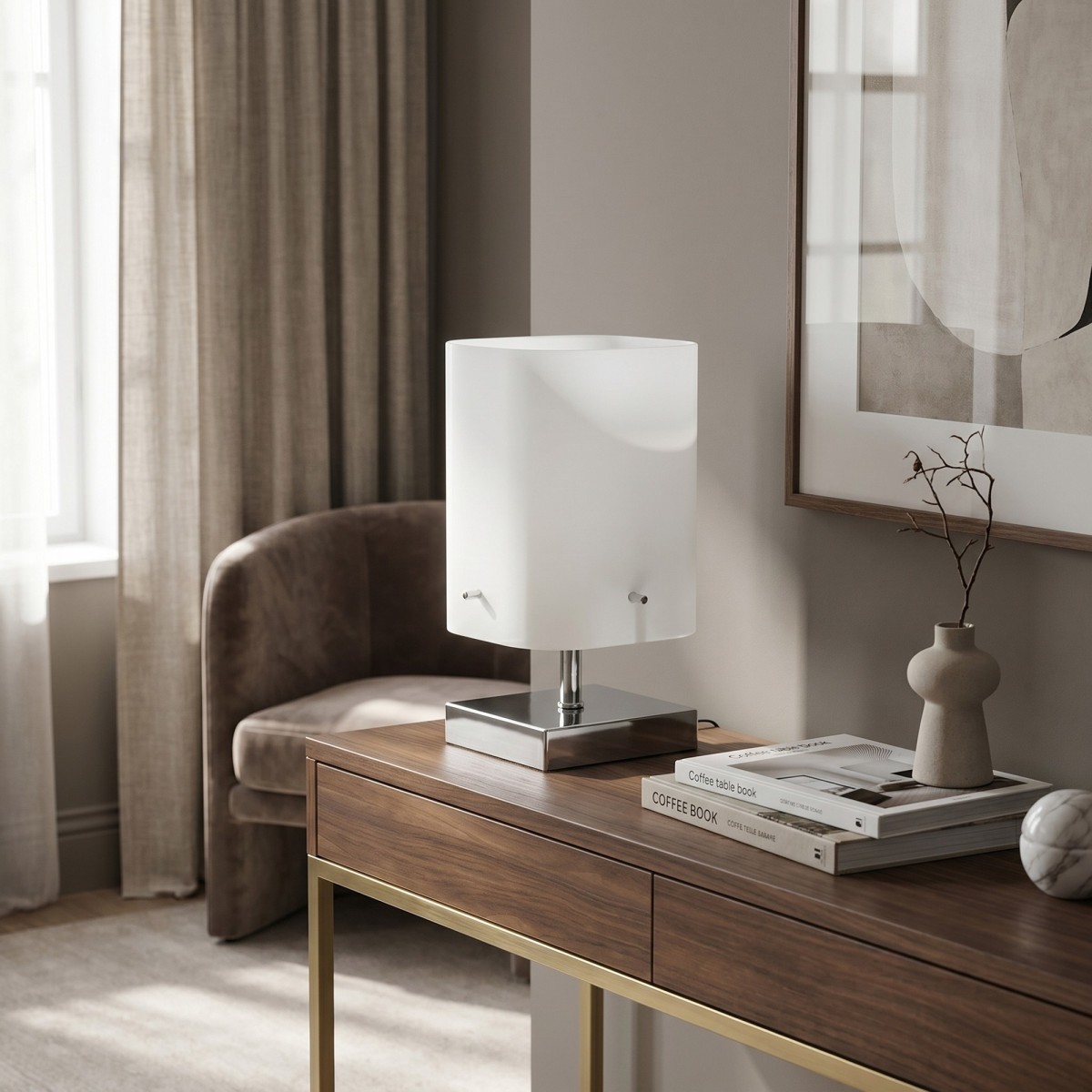 Lampe de chevet en verre blanc E27 | Mondialshop