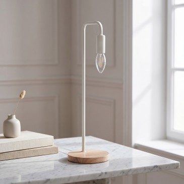 Lume adatto a comodini e scrivanie Con base in legno e corpo in metallo Disponibile in bianco o nero E14