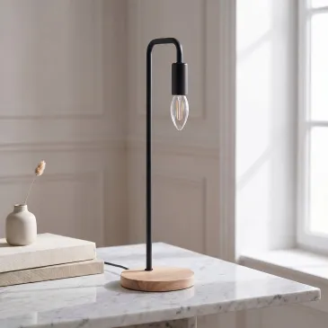Lampe de table E14 en bois et métal | Mondialshop