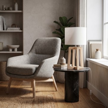 Schreibtischlampe aus Holz und Weiß mit E14-Fassung | Mondialshop