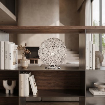 Lampada da Tavolo Sferica Design con intreccio in alluminio e Cristalli K9 Lume E27