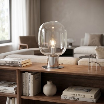 Lampe de table en chrome et verre | Mondialshop
