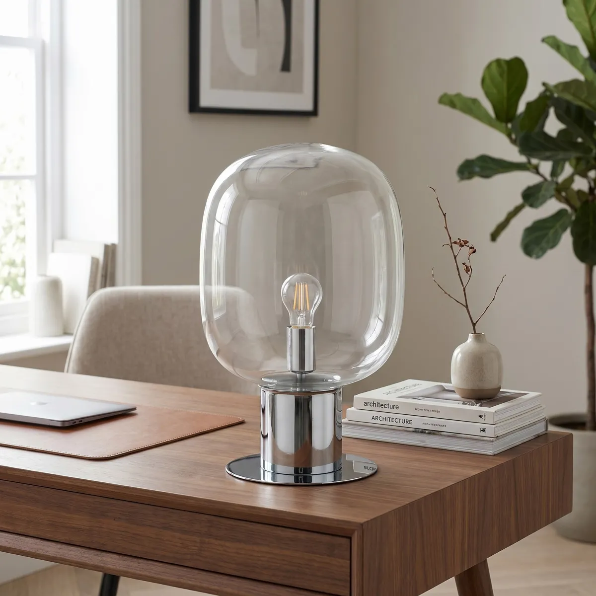 Lampe de table en chrome et verre | Mondialshop