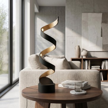 lume da tavolo moderno a spirale LED, disponibile in finitura nera o bianca