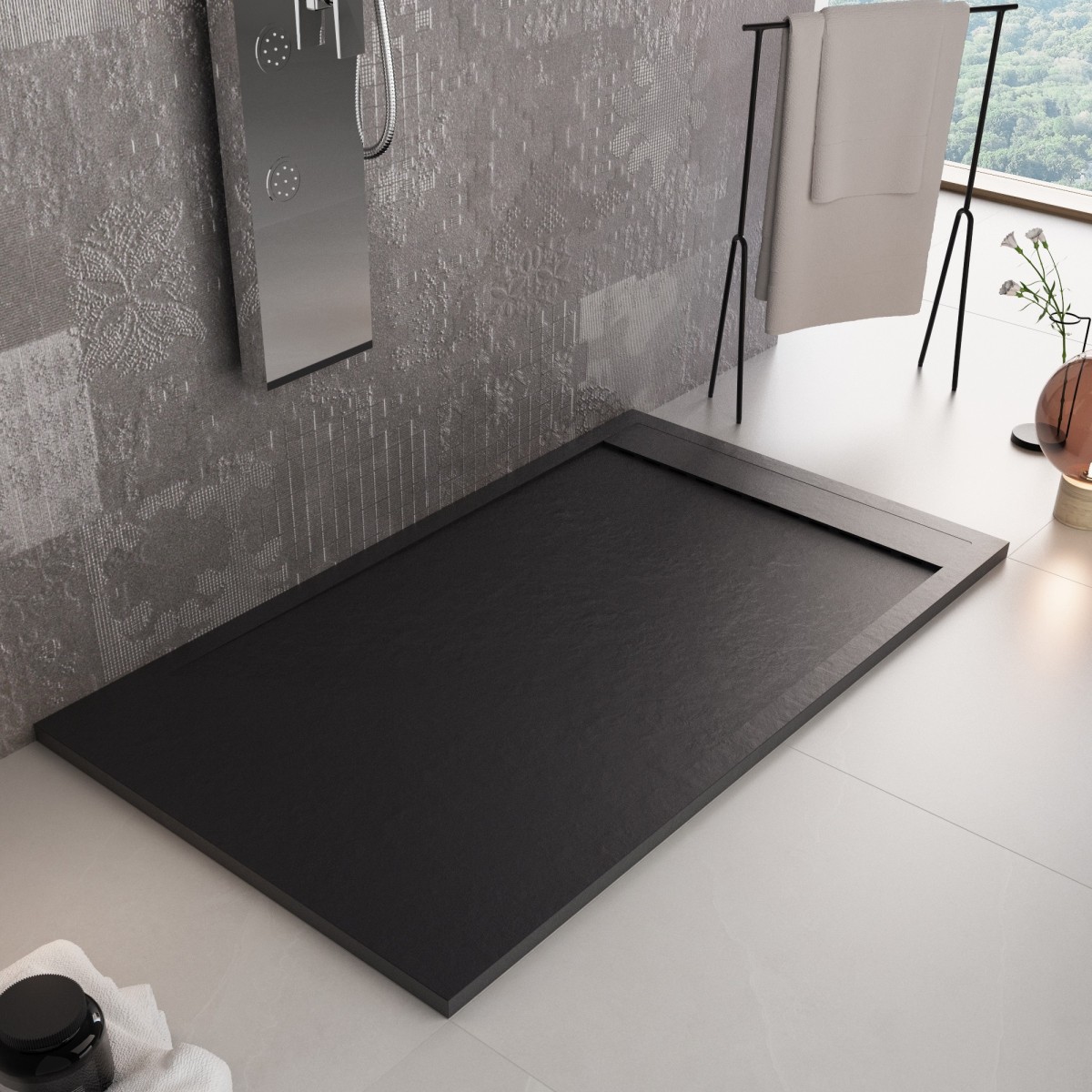 Piatto doccia in resina nero scarico laterale PRESTIGE