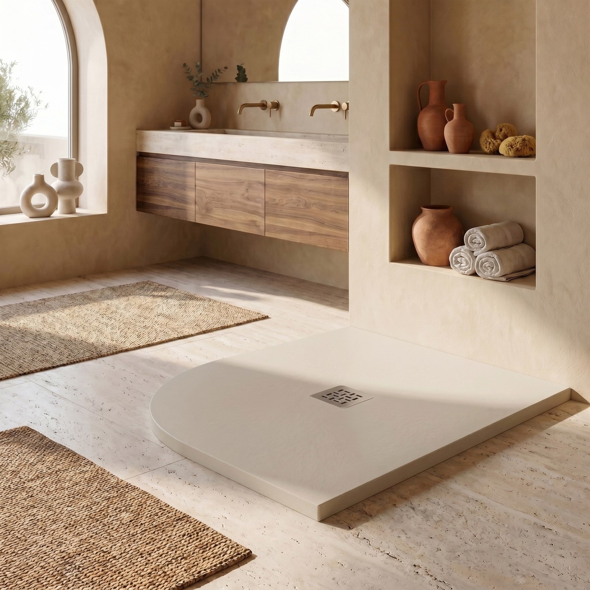 Receveur de douche semi-circulaire Effet béton pierre crème