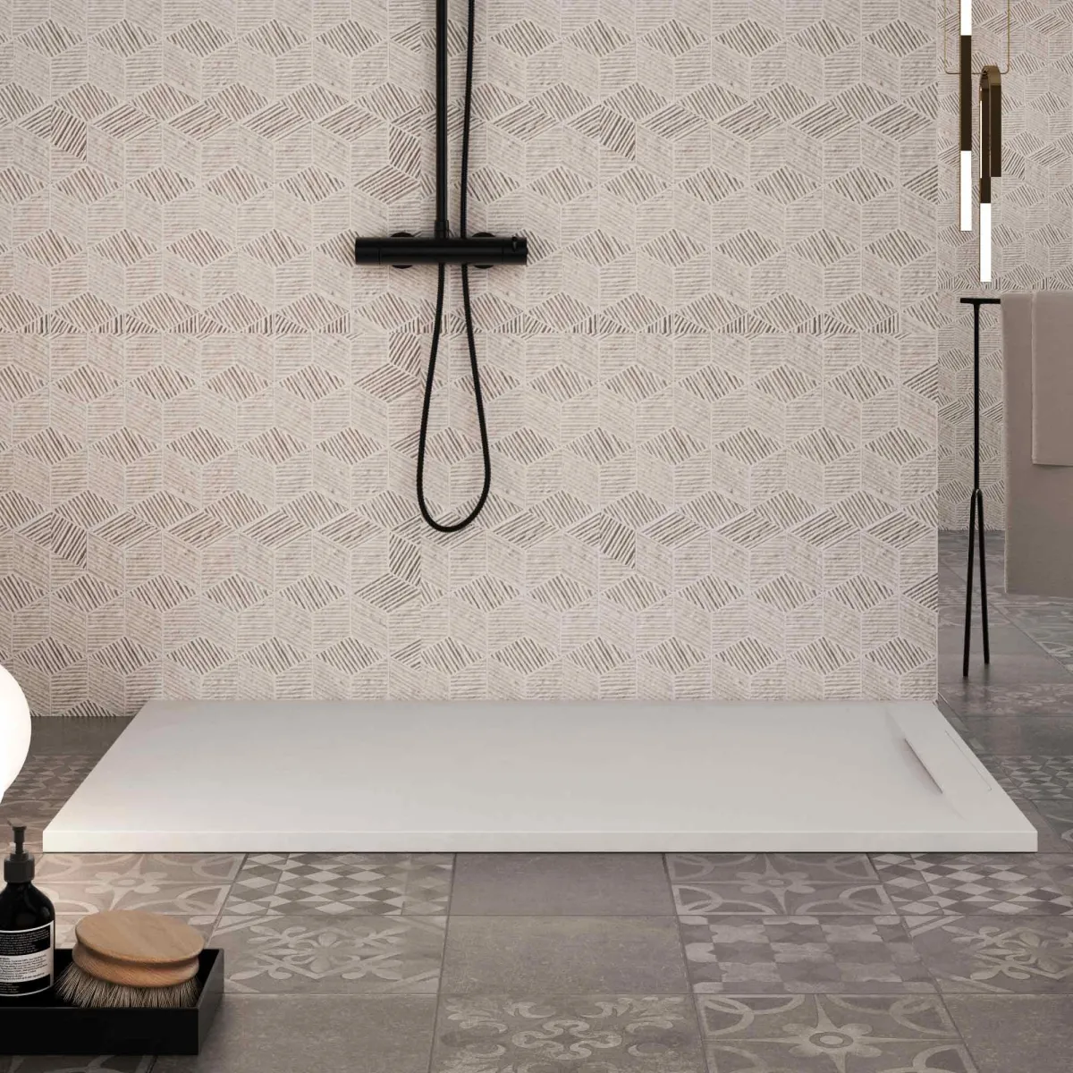 Receveur de douche blanc en résine effet marbre blanc |...
