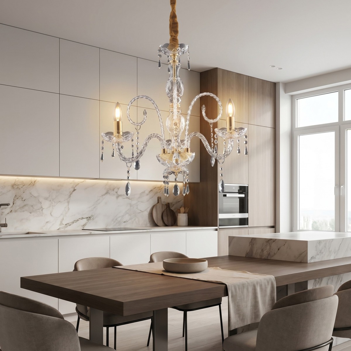 Lustre classique à 3 lumières en or et cristal | Mondialshop