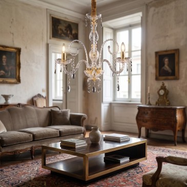 Lustre classique à 3 lumières en or et cristal | Mondialshop