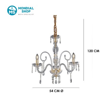 Lustre classique à 3 lumières en or et cristal | Mondialshop