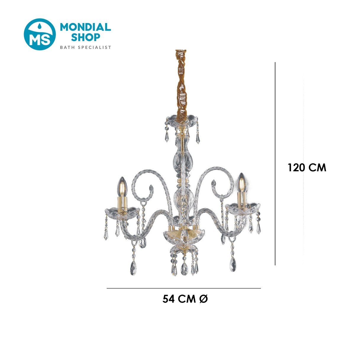 Lustre classique à 3 lumières en or et cristal | Mondialshop