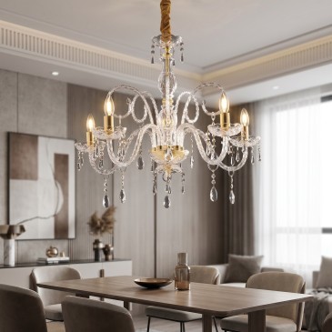 Lampadario stile barocco A 5 bracci Oro con cristalli K9 e gocce in vetro 5XE14 per interni adatto a camere e salotti