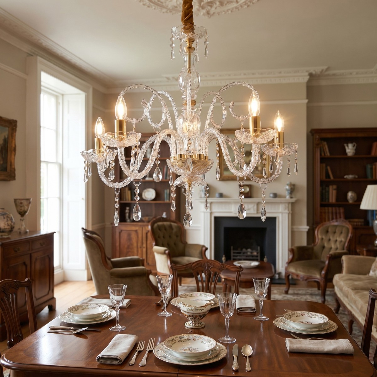 Lustre baroque en cristal à 5 lumières | Mondialshop