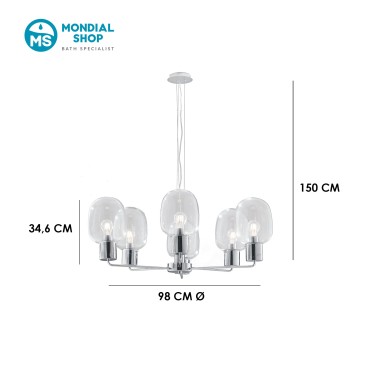 Lampada a sospensione 25W 6XE27 6 emissioni cromo GILDA. Punto luce moderno dalla forma cilindrica, in vetro e metallo.