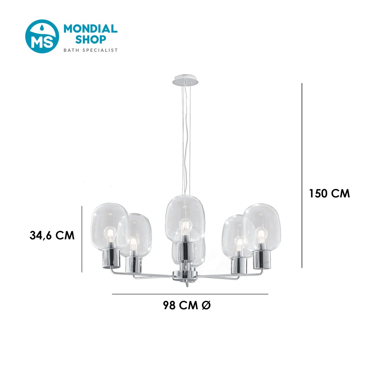 Lampada a sospensione 25W 6XE27 6 emissioni cromo GILDA....