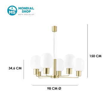 Lampada a sospensione 25W 6XE27 6 emissioni oro GILDA. Punto luce moderno dalla forma cilindrica, in vetro e metallo.